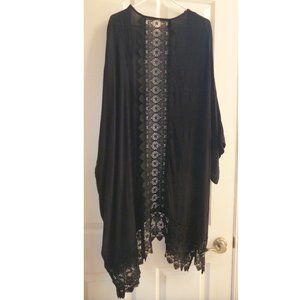 Womens Black Lace Beach Swim CoverUp Size Med cardigan style Gauzy NWT